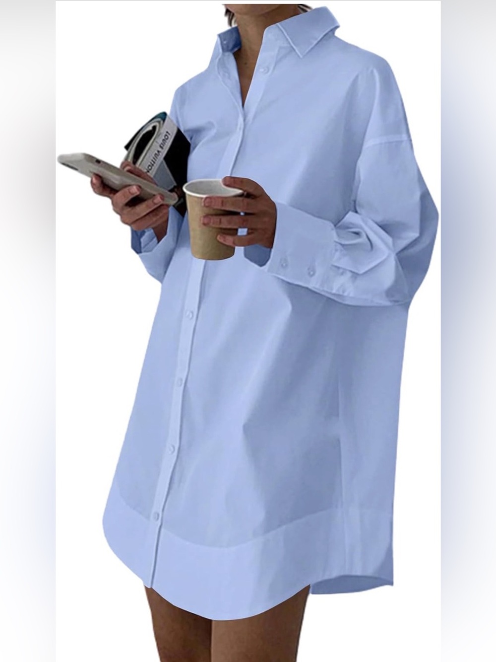 Lyaner Classic Light Blue Women’s Button-Up Shirt Dress
